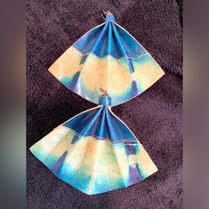 Vintage Blue Leather Fan Earrings